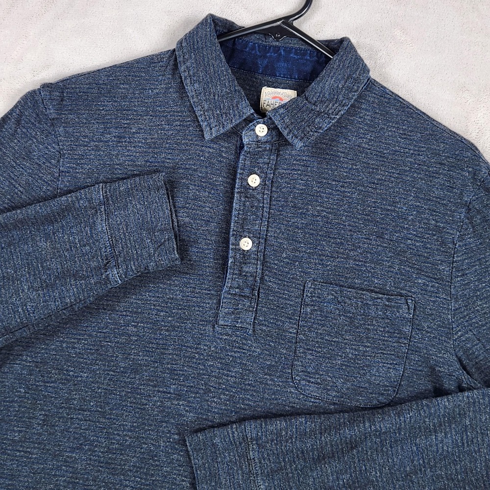 Faherty Polo Shirt Mens Medium Blue Organic Cotton Long Sleeve Jersey Casual